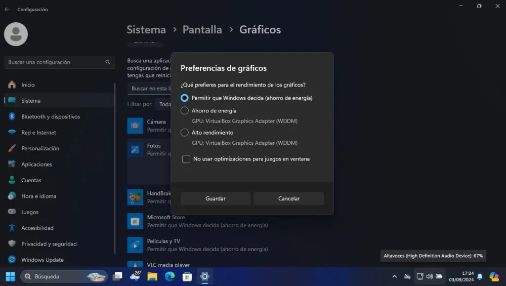 Configuración gráfica de Windows